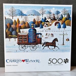 Charles Wysocki Promises, Promises Winter Snow Scene 500 Piece Puzzle-Complete